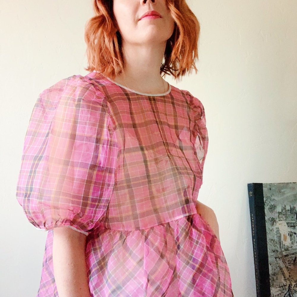 NWT aritizia plaid babydoll blouse, small